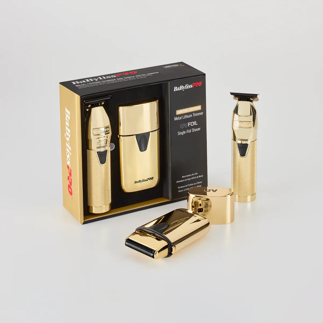 BaBylissPRO Metal FX Series Gold Clipper and Trimmer Set - Barber
